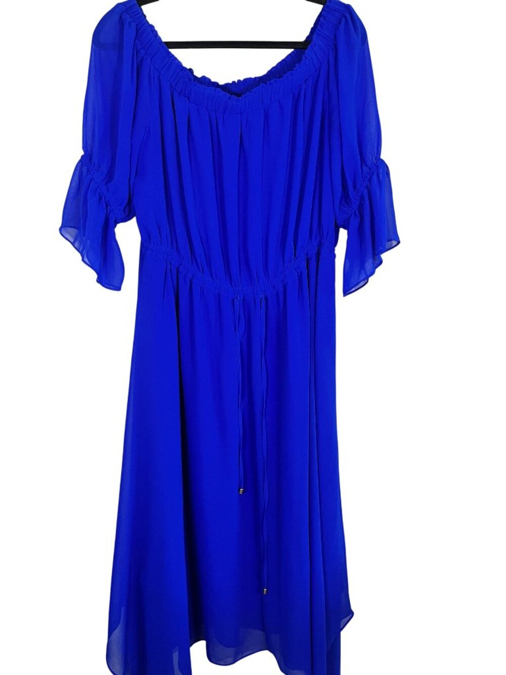 Neutral Off Shoulder Dress Blue 14 Retro Preppy Coastal‎ Nautical Patriotic Chic